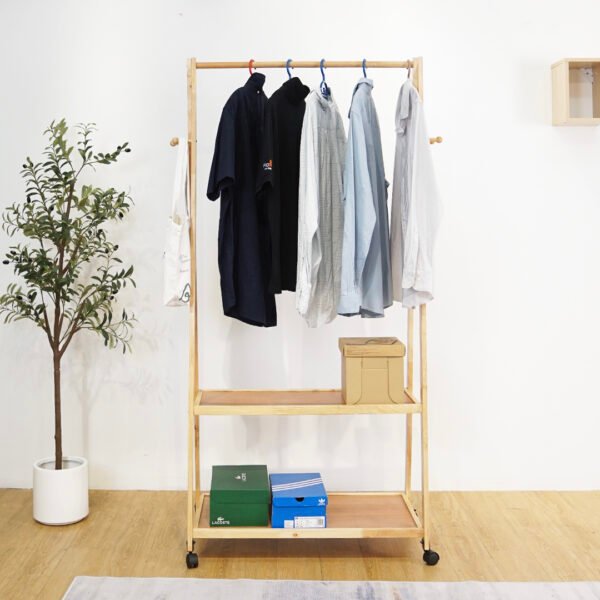 Solid Wood A-Shaped Garment Rack-White+Natural