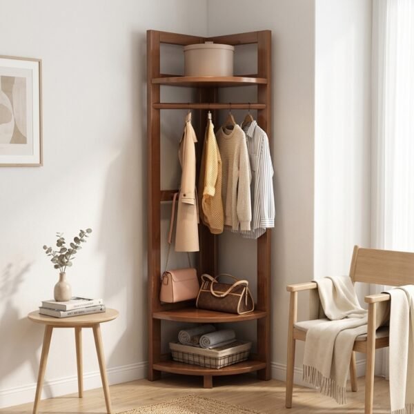 Wooden Corner Garment Rack-Walnut