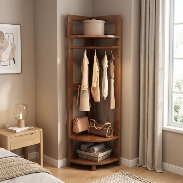Wooden Corner Garment Rack-Walnut
