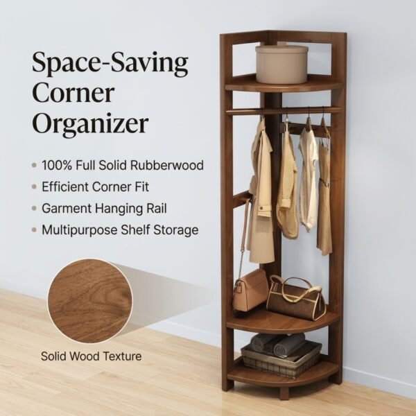Wooden Corner Garment Rack-Walnut
