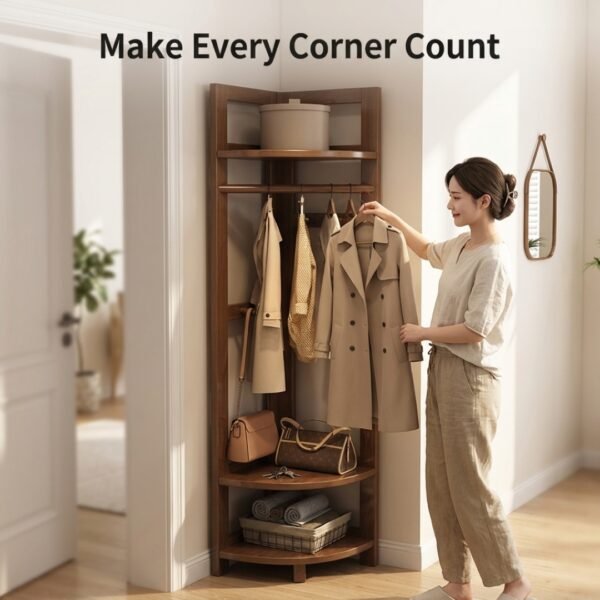 Wooden Corner Garment Rack-Walnut