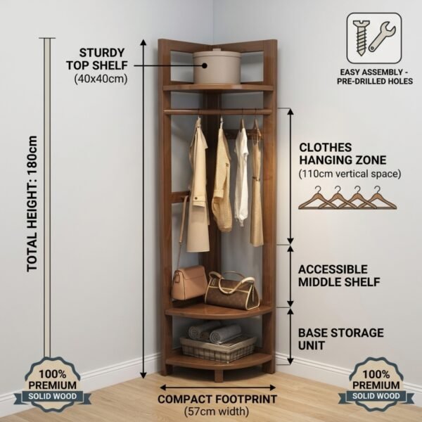 Wooden Corner Garment Rack-Walnut