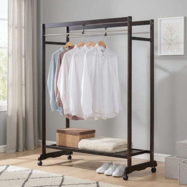 120cm Solid Wood Garment Rack-Cappuccino