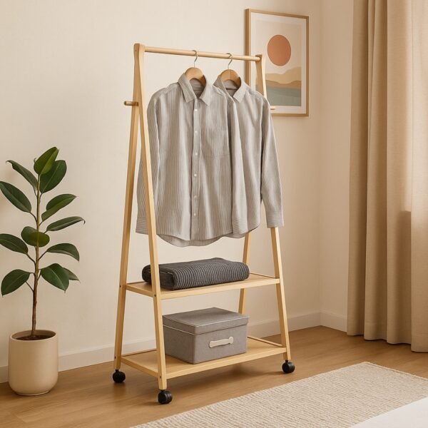 Solid Wood A-Shaped Garment Rack-Natural