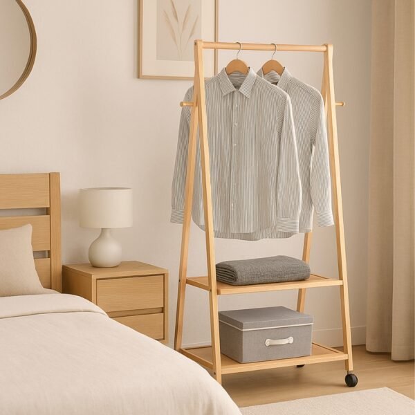 Solid Wood A-Shaped Garment Rack-White+Natural
