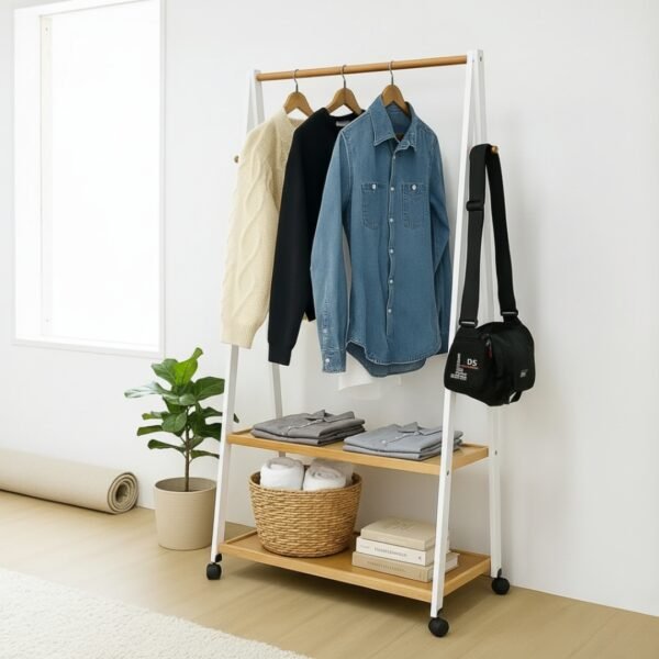 Solid Wood A-Shaped Garment Rack-White+Natural