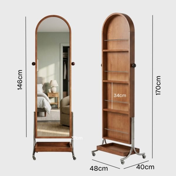 Portable Wooden Standing Mirror-Walnut