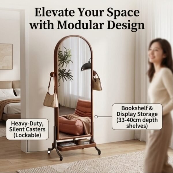 Portable Wooden Standing Mirror-Walnut
