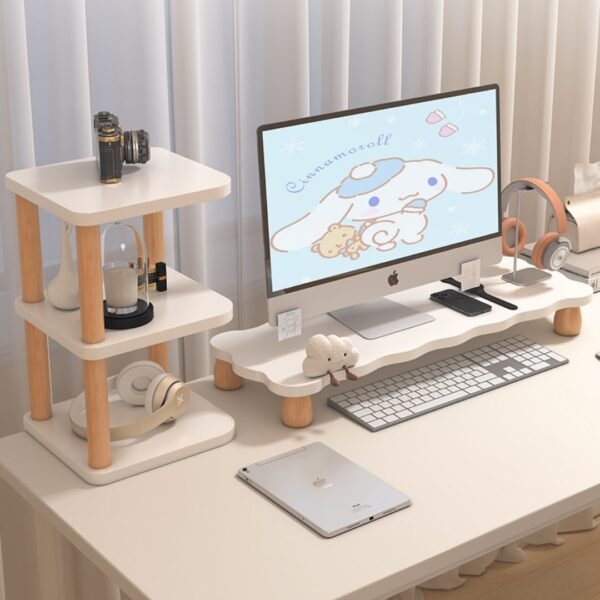 Shaped Monitor Riser & Storage Rack-White
