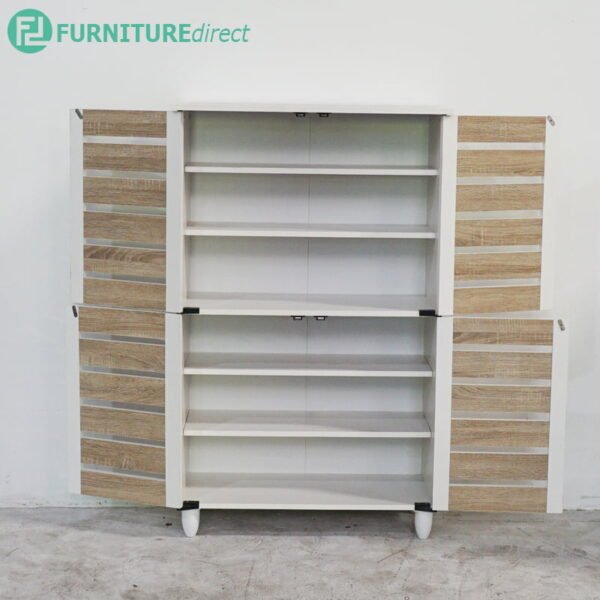 4 Door Shoe Cabinet-Oak+White