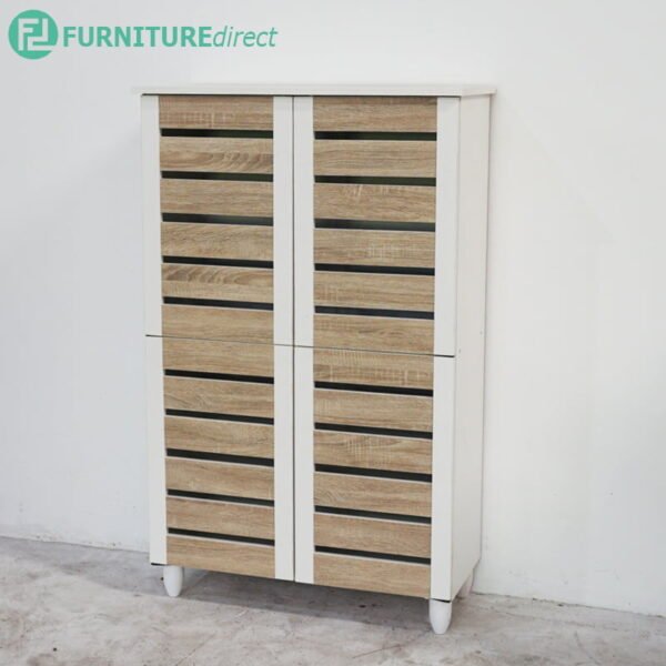 4 Door Shoe Cabinet-Oak+White