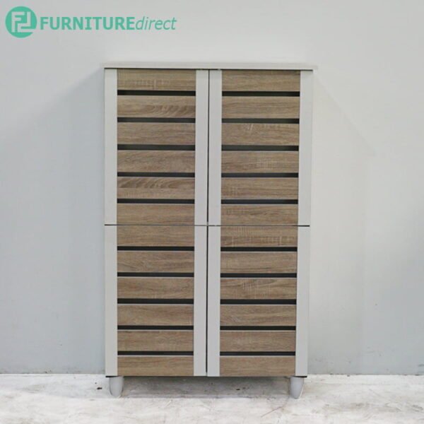 4 Door Shoe Cabinet-Oak+White