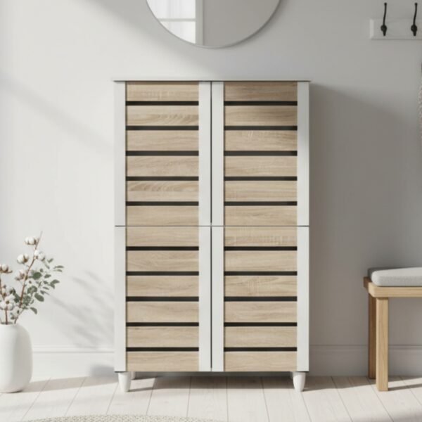 4 Door Shoe Cabinet-Oak+White