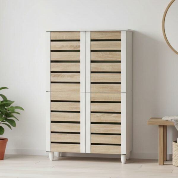 4 Door Shoe Cabinet-Oak+White
