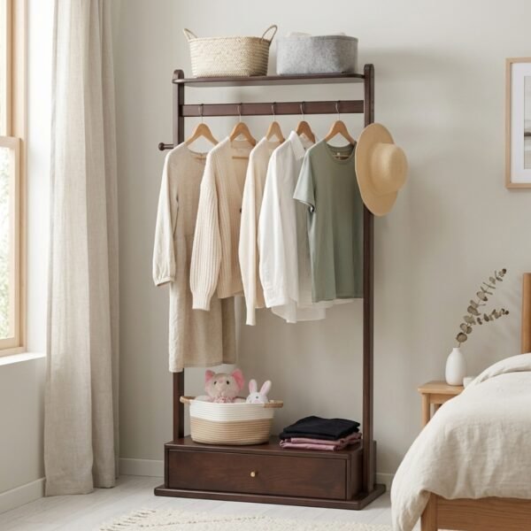 GESSO-RACK-3.jpg Wooden Garment Rack With 1 Drawer-Walnut
