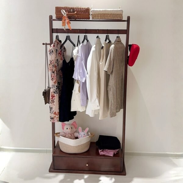 GESSO-RACK-4.jpg Wooden Garment Rack With 1 Drawer-Walnut