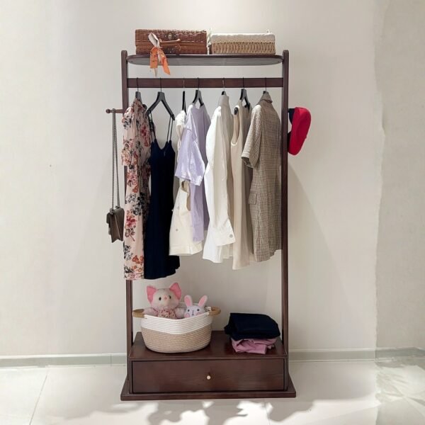 GESSO-RACK-5.jpg Wooden Garment Rack With 1 Drawer-Walnut