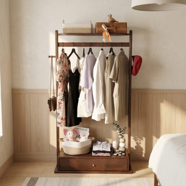 GESSO-RACK-6.jpg Wooden Garment Rack With 1 Drawer-Walnut