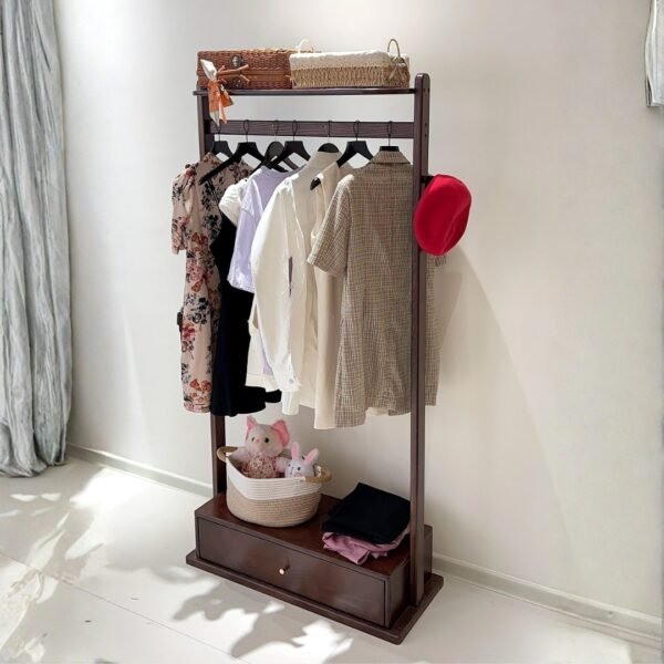 GESSO-RACK-7.jpg Wooden Garment Rack With 1 Drawer-Walnut
