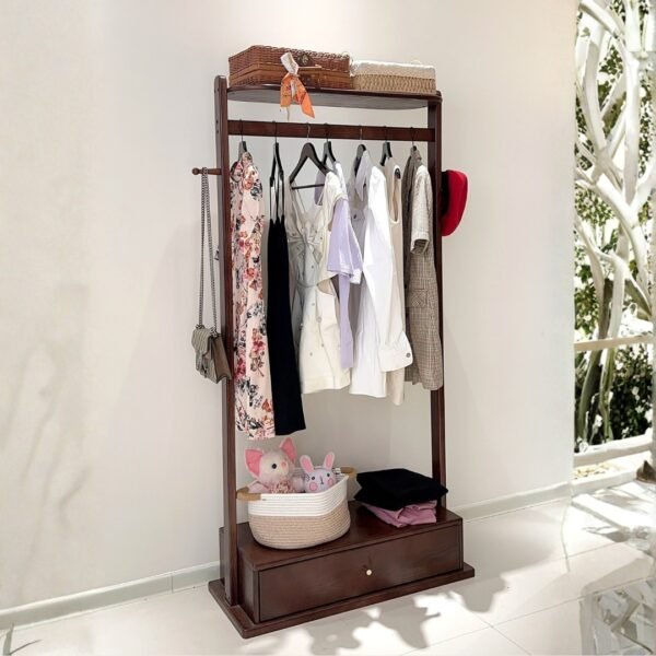 GESSO-RACK-8.jpg Wooden Garment Rack With 1 Drawer-Walnut