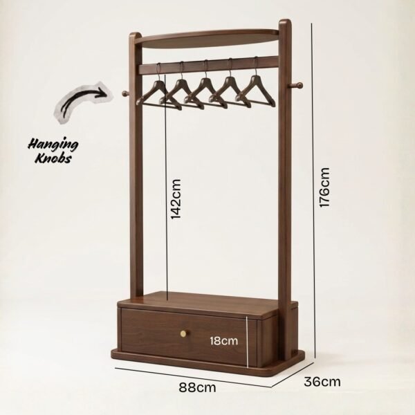 GESSO-RACK-9.jpg Wooden Garment Rack With 1 Drawer-Walnut