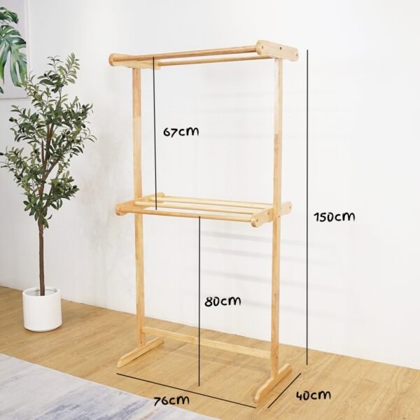 Solid Wood 2 Tier High Towel Rack-Natural