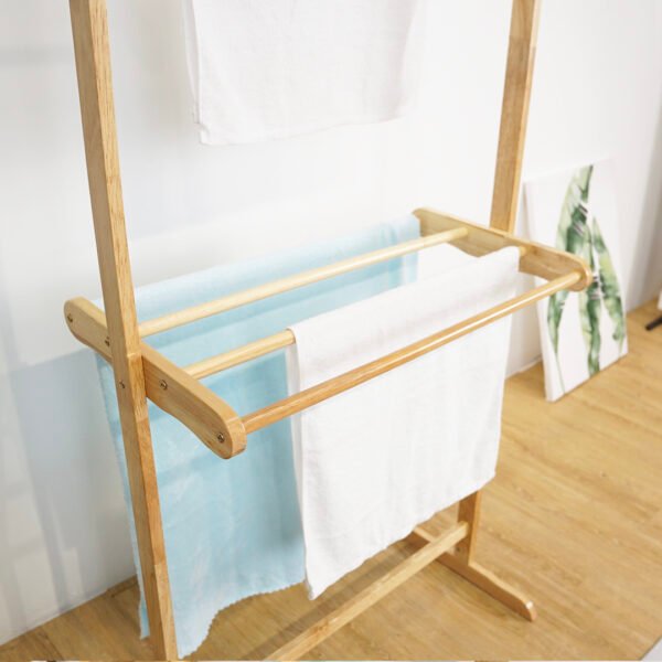 Solid Wood 2 Tier High Towel Rack-Natural