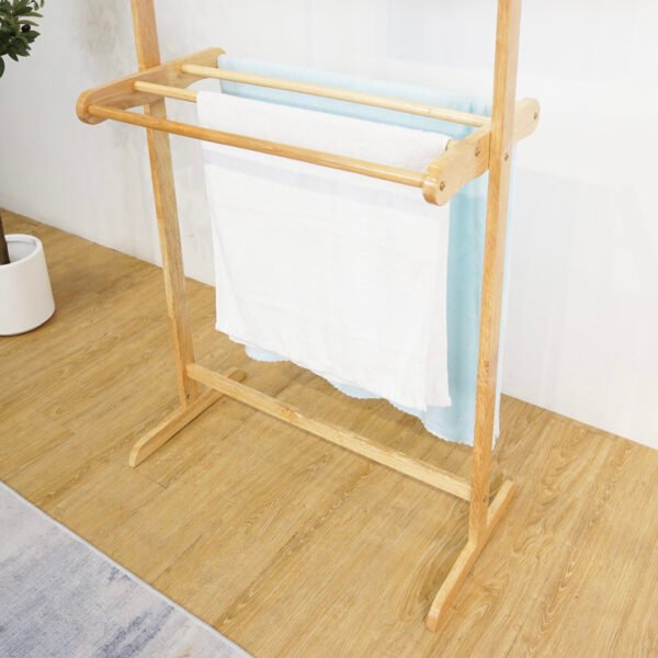 Solid Wood 2 Tier High Towel Rack-Natural