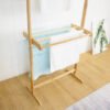Solid Wood 2 Tier High Towel Rack-Natural