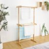 Solid Wood 2 Tier High Towel Rack-Natural