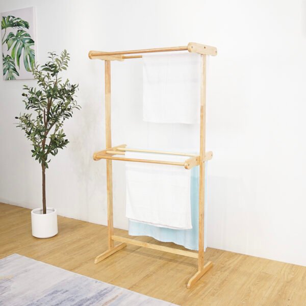 Solid Wood 2 Tier High Towel Rack-Natural