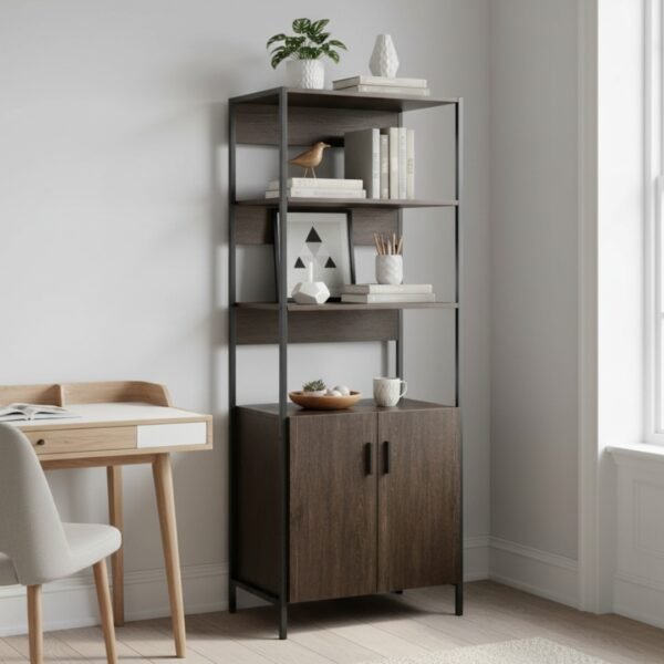 Metal Frame Cabinet Bookshelf-Dark Wenge