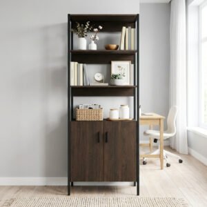 Metal Frame Cabinet Bookshelf-Dark Wenge