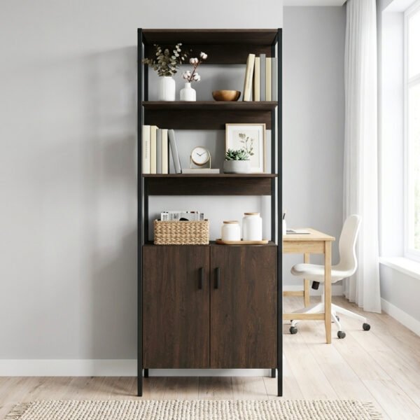 Metal Frame Cabinet Bookshelf-Dark Wenge