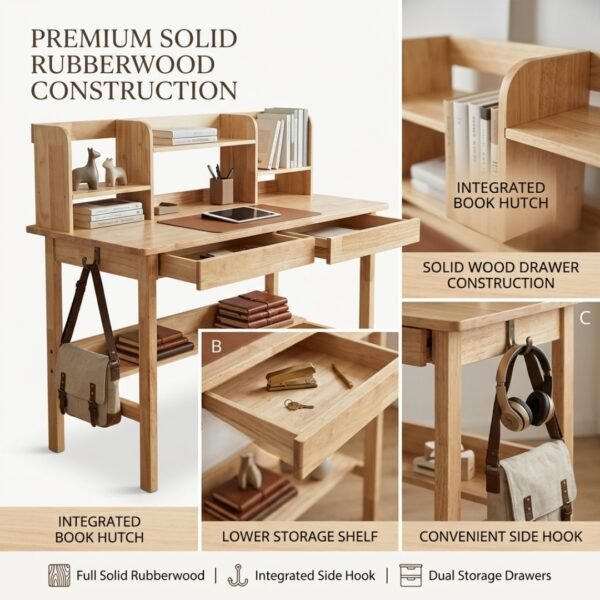[Package] ODENSE 2 In 1 120cm Wooden Study Desk Set-Natural