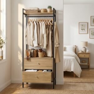 Open Concept Drawer Storage Garment Rack