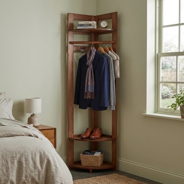 Wooden Corner Garment Rack-Walnut