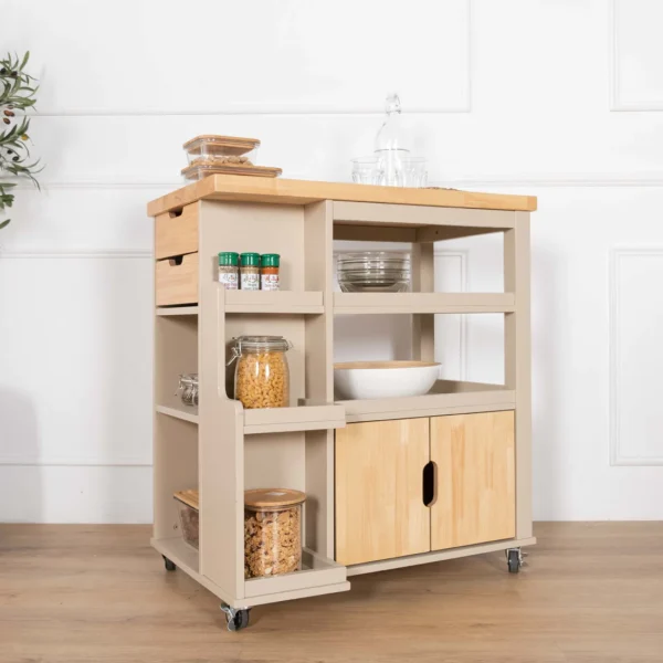 Solid Wood Kitchen Cart Trolley-GREIGE