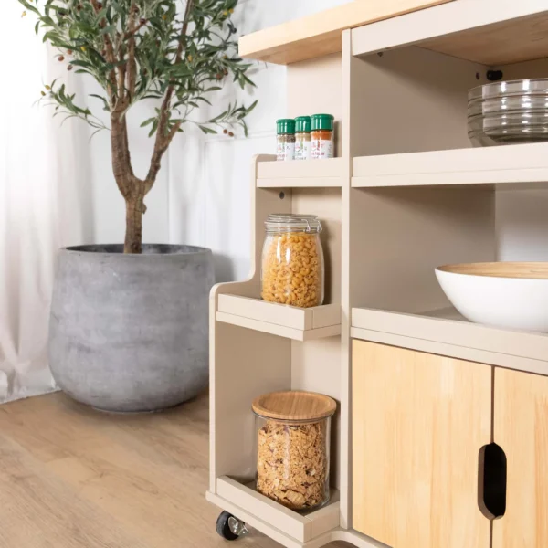 Solid Wood Kitchen Cart Trolley-GREIGE
