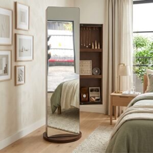 Swivel Wooden Standing Mirror-Walnut